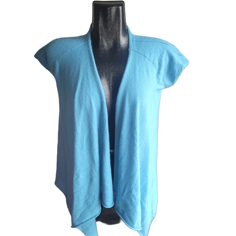 Shorn Cashmere Aqua Colored Short Sleeve Cardigan